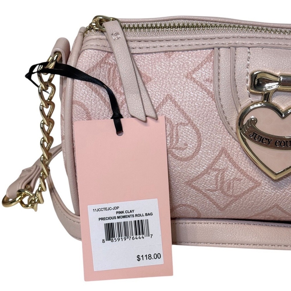 Juicy Couture Precious Moments Roll Bag Pink Clay Monogram Heart Crossbody NEW - Picture 7 of 10